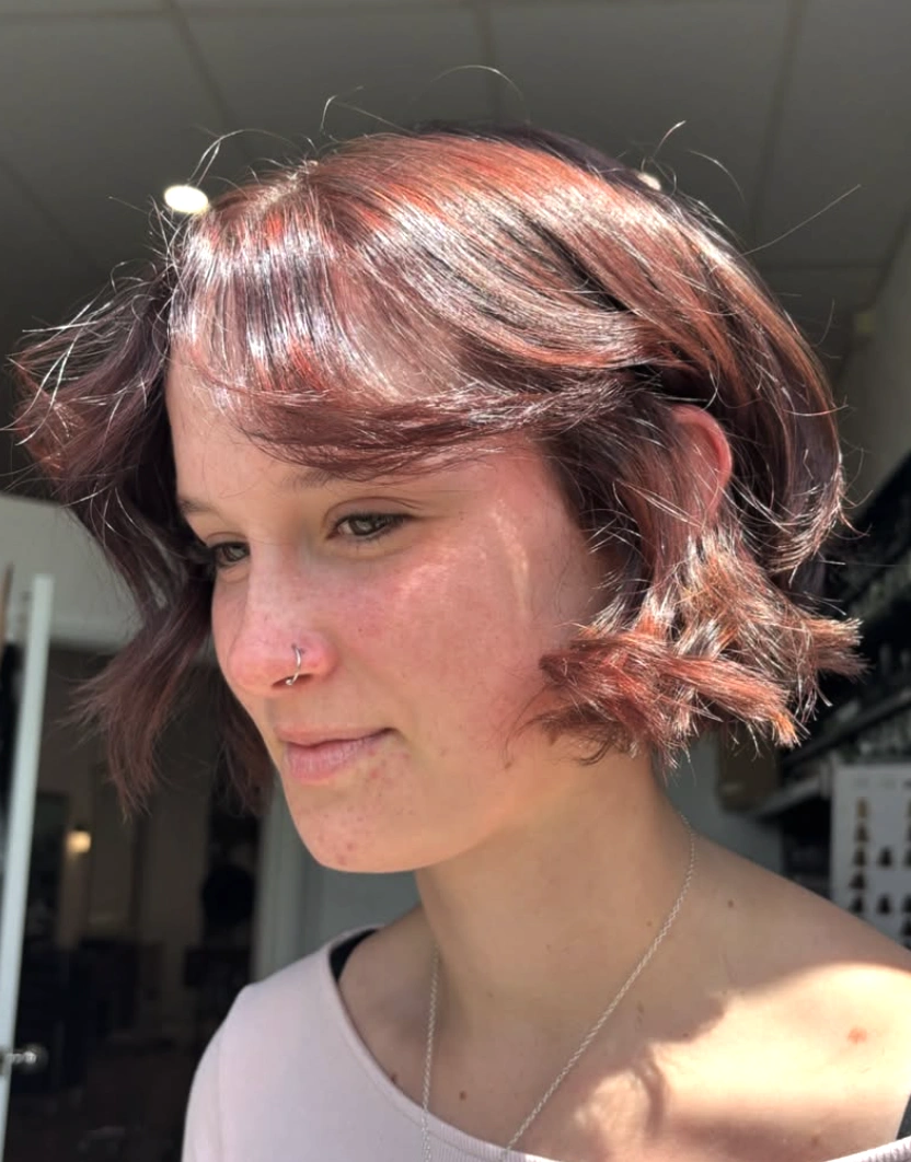Textured Auburn Bob with Wispy Bangs