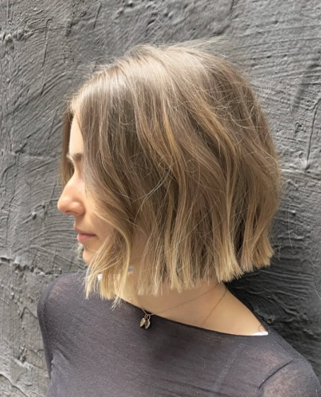 Textured Blonde Bob with Shadow Root