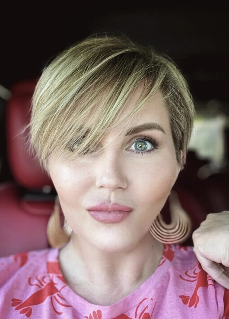 Textured Blonde Pixie with Angled Bangs