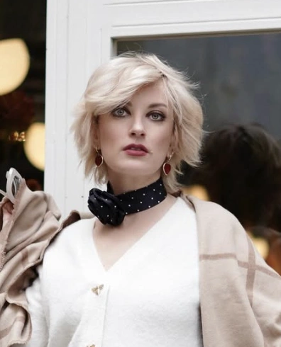 Textured Blonde Shaggy Pixie with Statement Choker