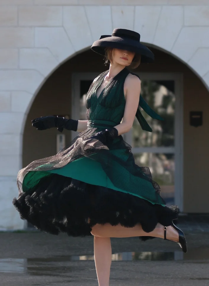 Timeless Grace: Green Black Tulle Dress