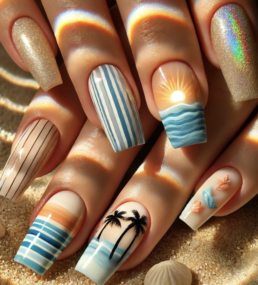 Tropical Getaway: Sunset & Palms Beach Nails