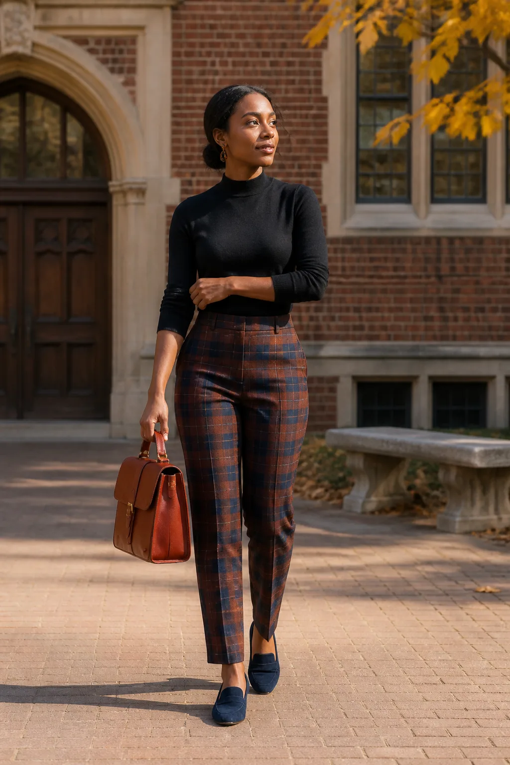 Turtleneck with Plaid Wool Trousers