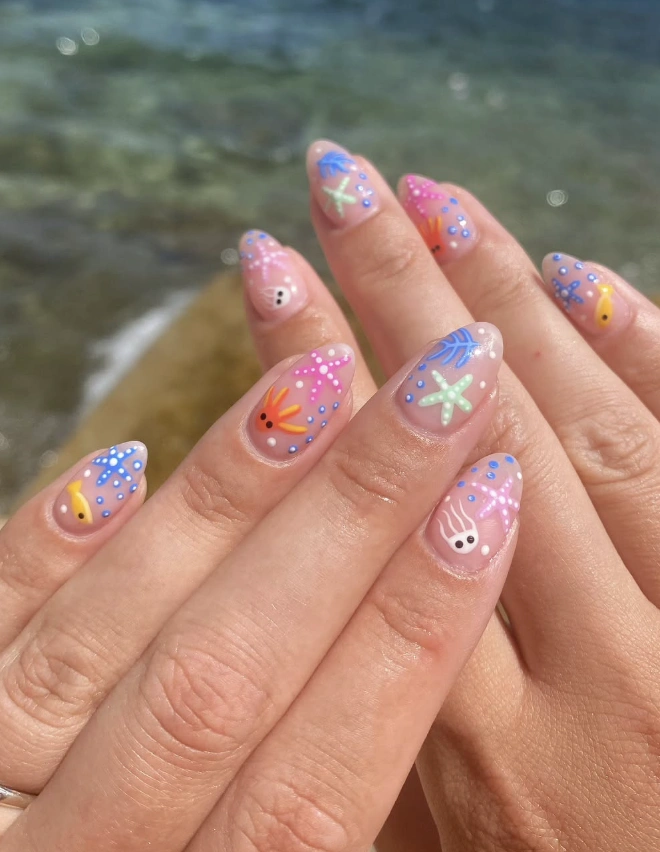 Under the Sea Almond Nails with Sea Creatures