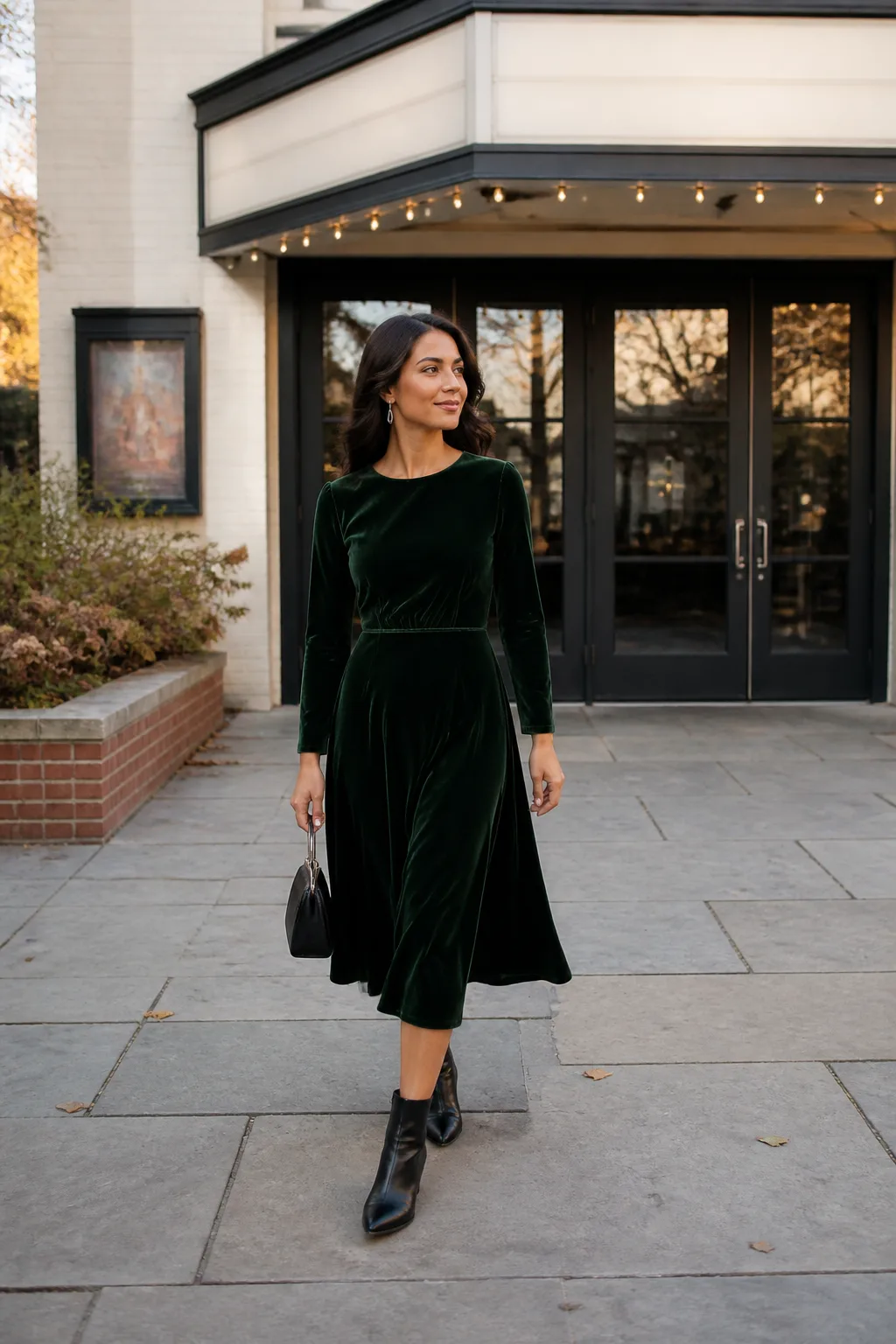Velvet Midi Dress with Ankle Boots