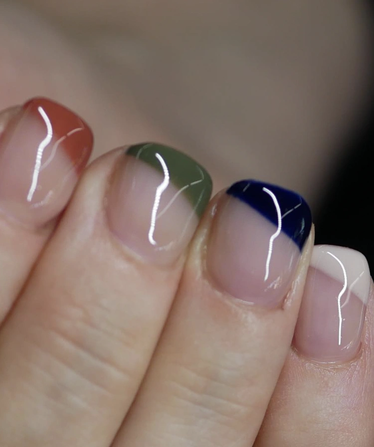 Vibrant Square Fall French Nails with Earthy Tones