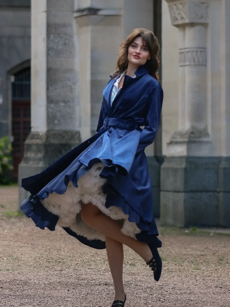 Victorian Drama: Blue Coat Dress Ruffled Layers