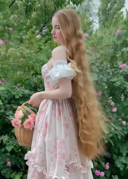 Waist-Length Wavy Blonde Hair with Headband and Side Part