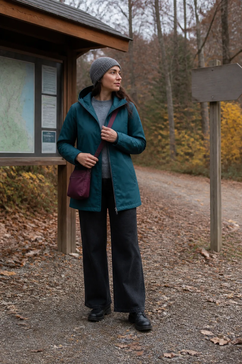 Washed Black Jeans with a Hooded Coat