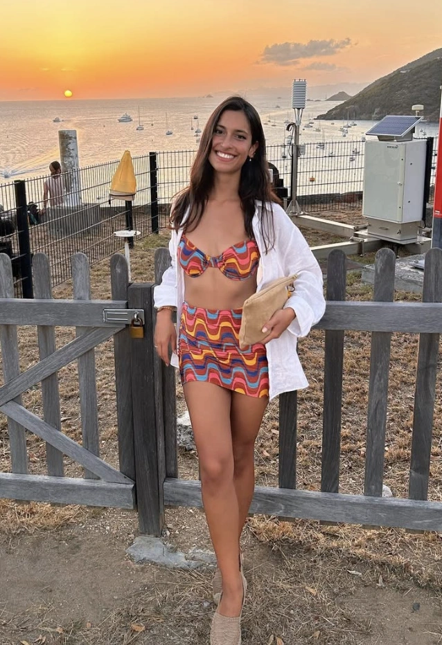 Wavy Print Bikini Top + Matching Mini Skirt + Oversized Linen Shirt