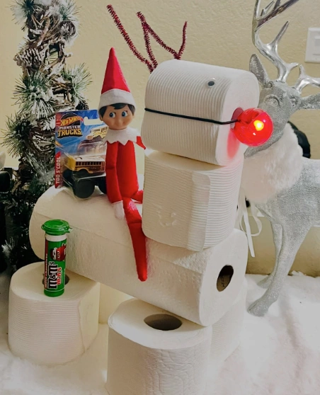 Whimsical Red and White Elf on Shelf Funny Ideas