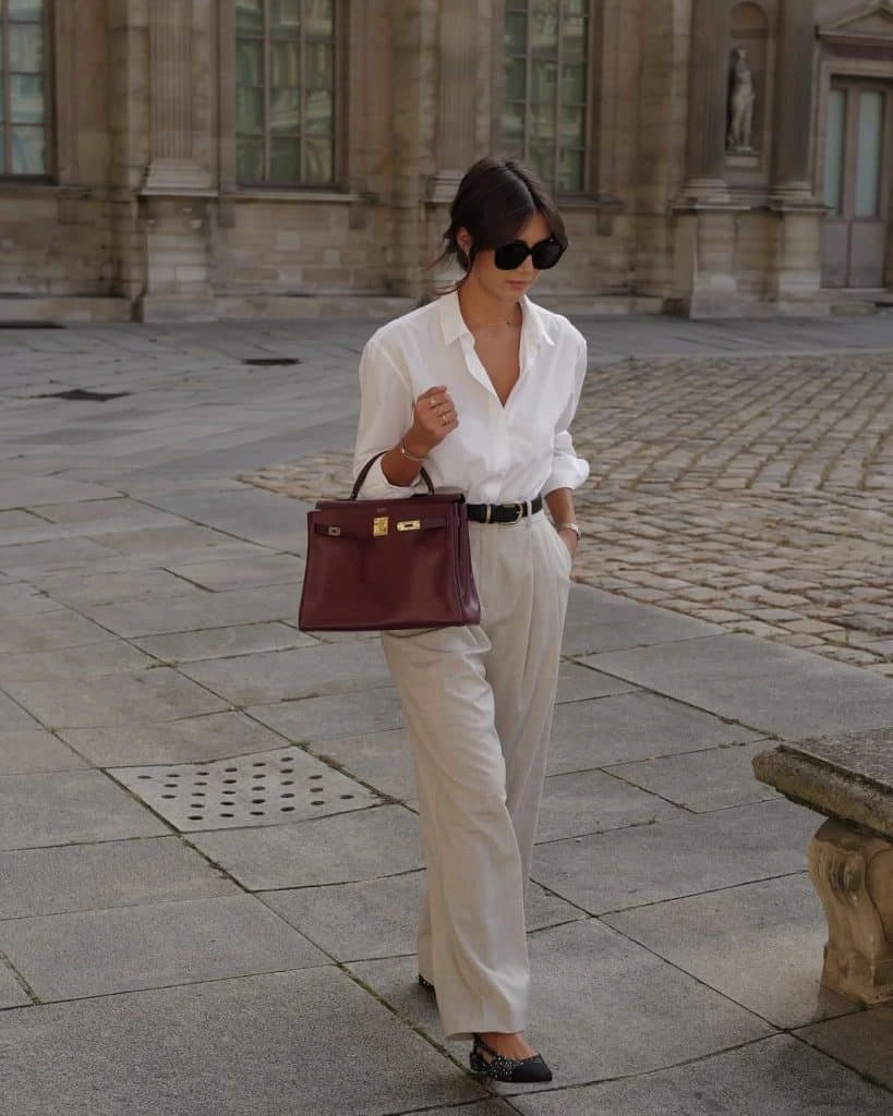11- White Blouse and Beige Trousers