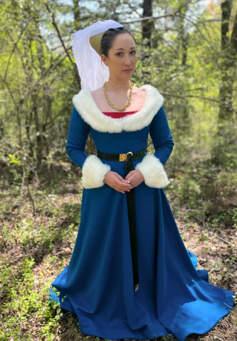 Winter Royalty: Fur-Trimmed Blue Medieval Gown