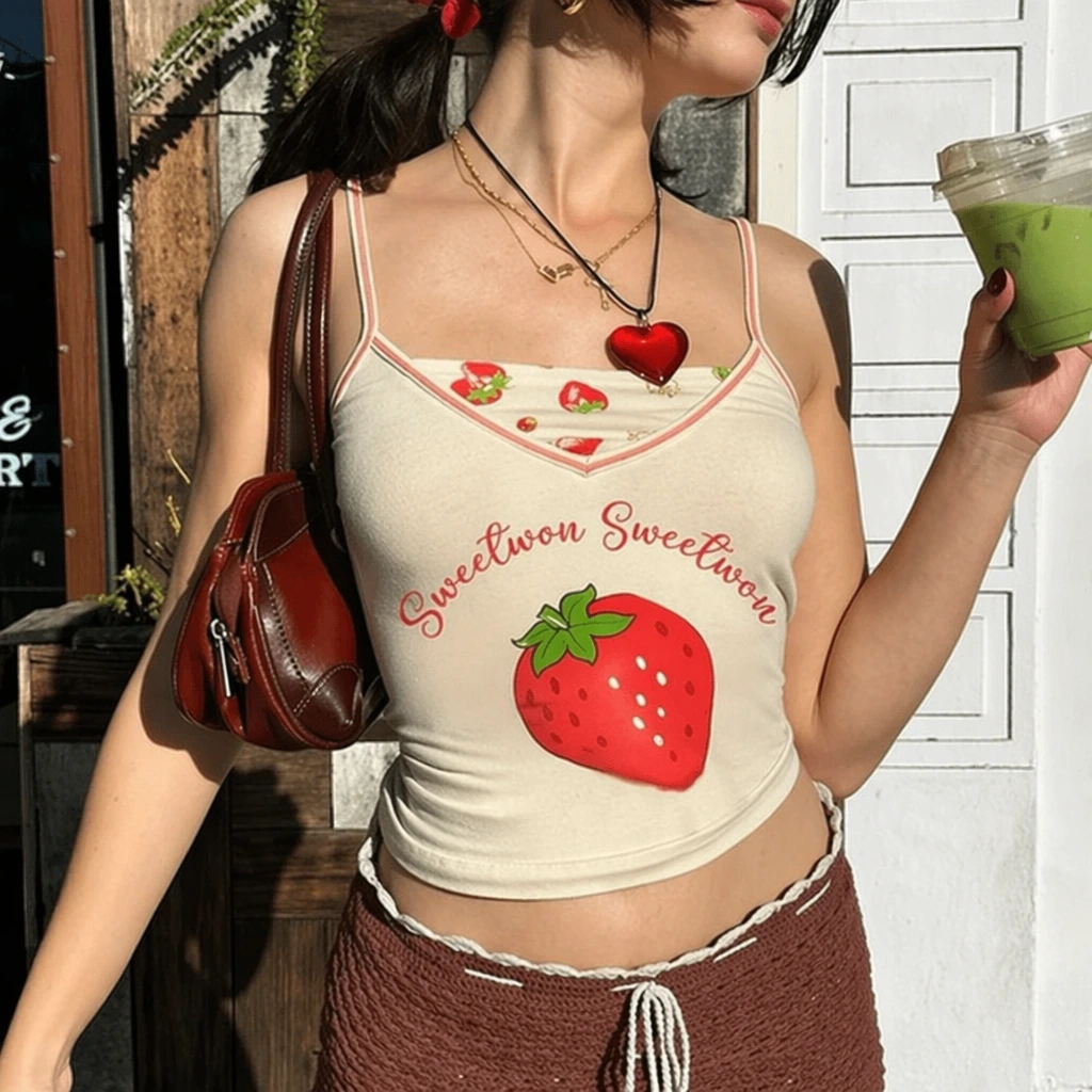 Y2K Cami Top + Crochet Knit Skirt