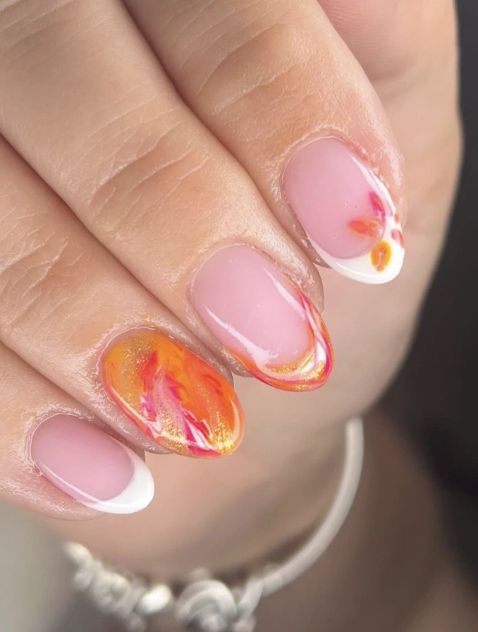 Abstract Flame Accent French Manicure