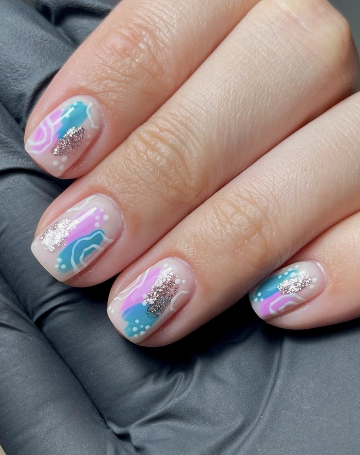 Abstract Wave Design with Glitter Accent