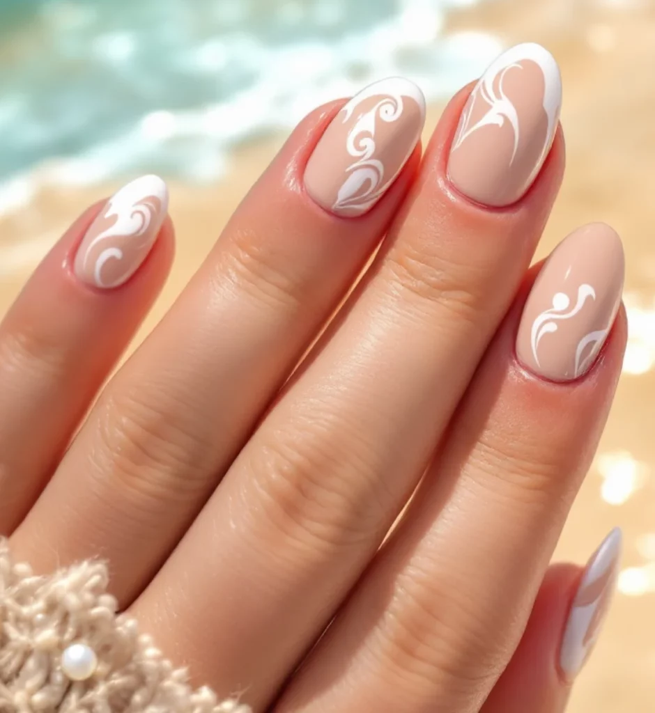 Abstract White Swirl French Tips