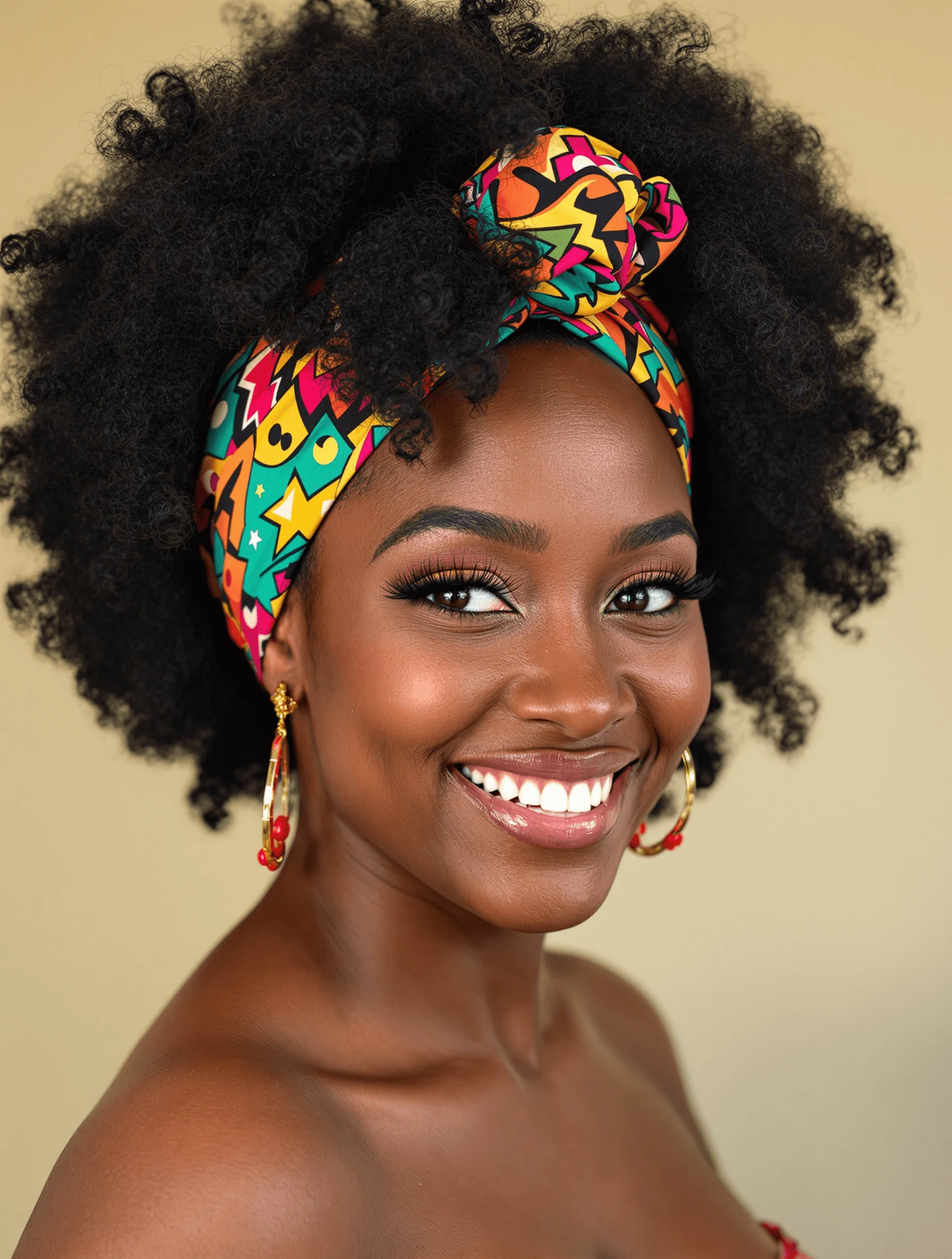 Afro with a Vibrant Headwrap