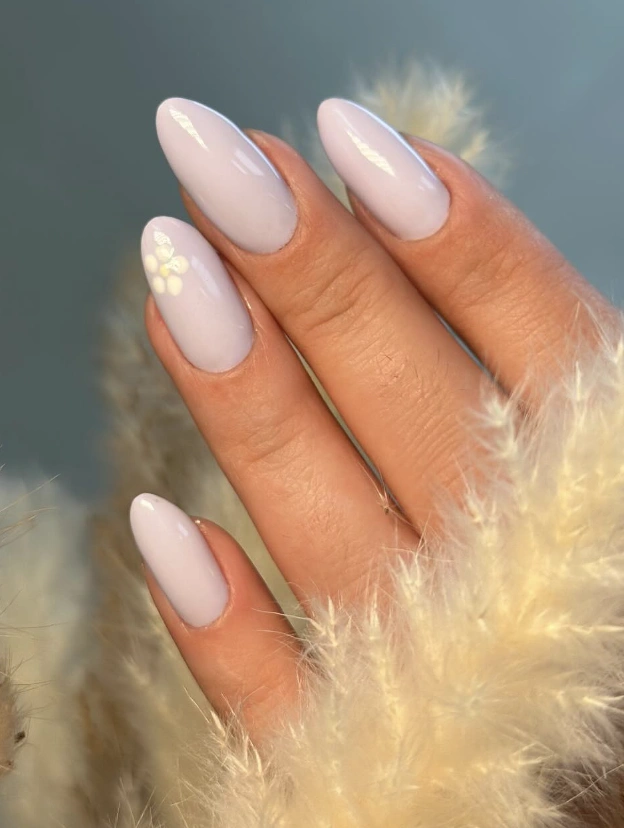 Almond Lavender Nails with Delicate Floral Accents