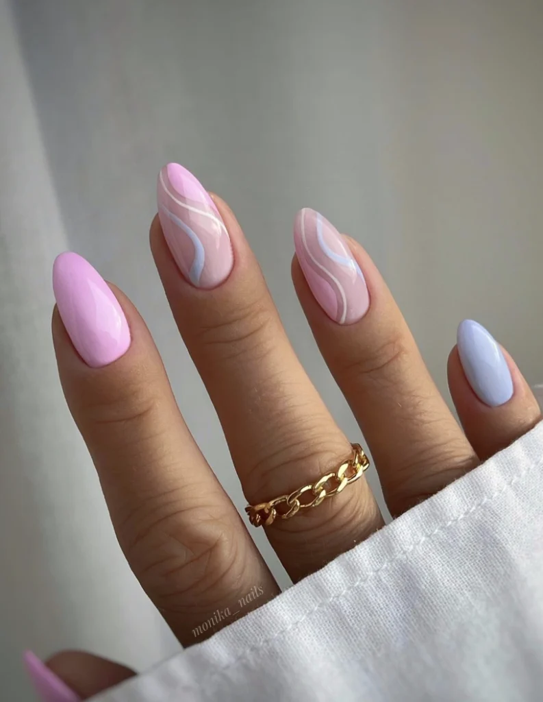 Almond Nails with Pastel Swirl Design
