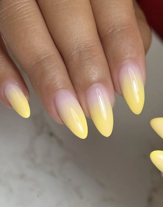 Almond Ombre Nails: Baby Pink to Pastel Yellow