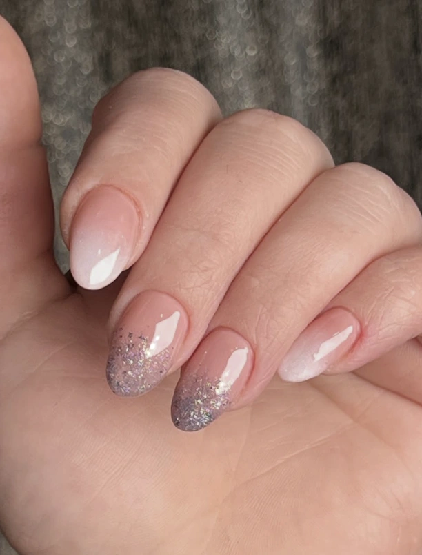 Almond Ombre Nails with Glitter Tips