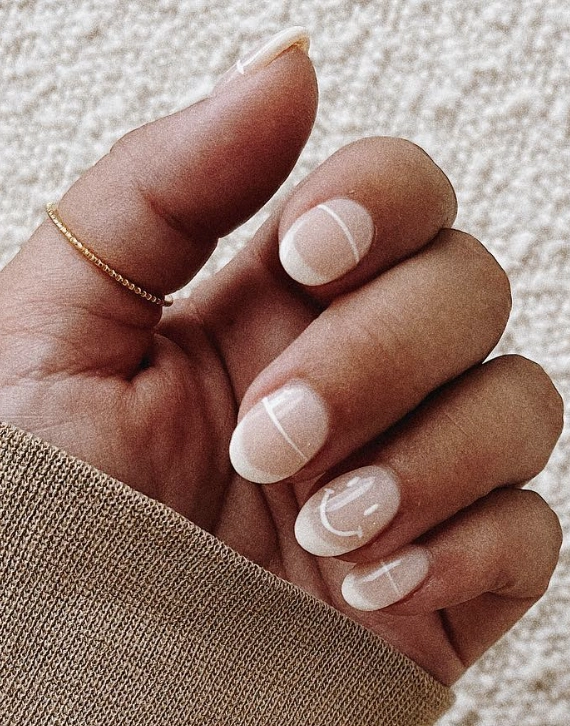 Almond Shaped Minimalist Nails with White Accents