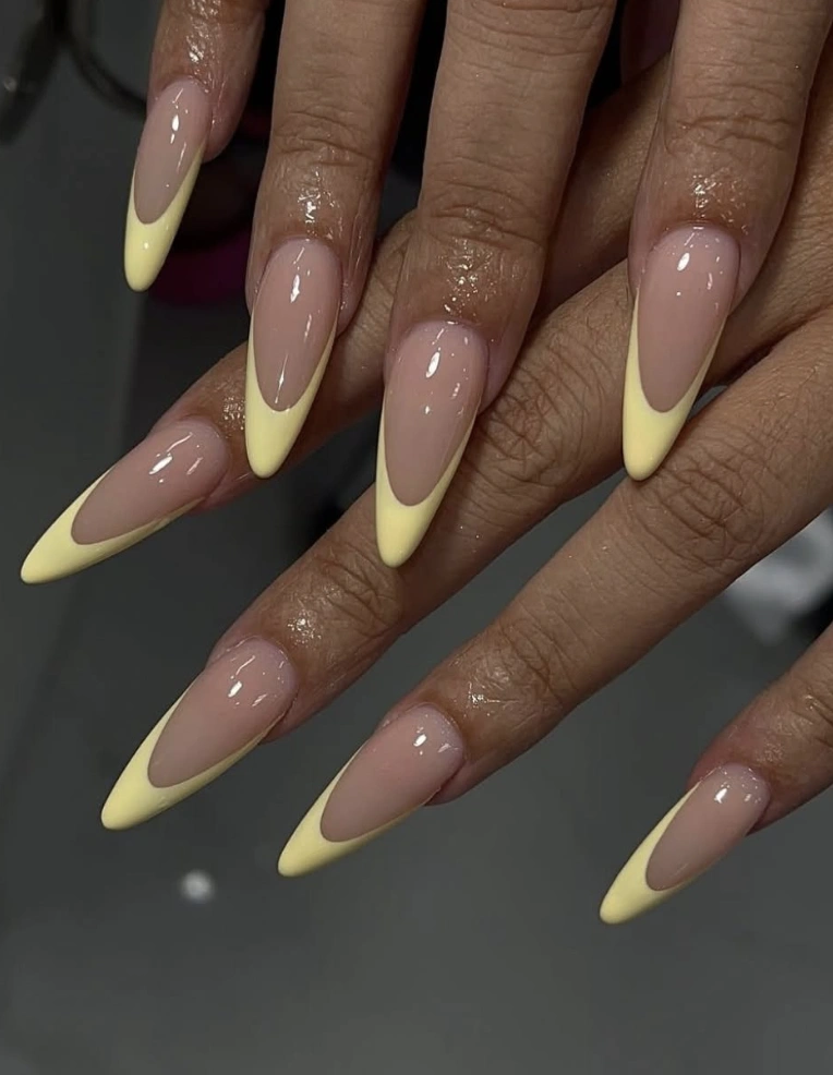 Almond Shaped Nails with Light Yellow French Tips