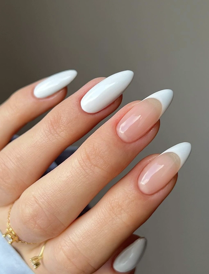 Almond Shaped White Tip French Manicure