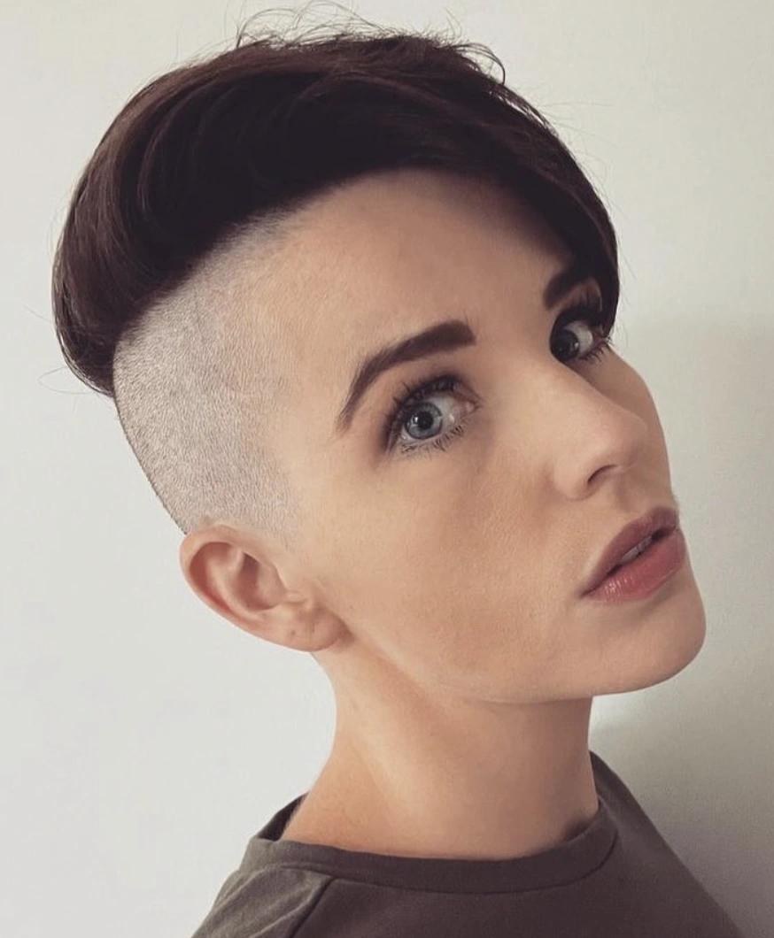 Asymmetrical Dark Brown Pixie Cut with Close-Shaved Undercut