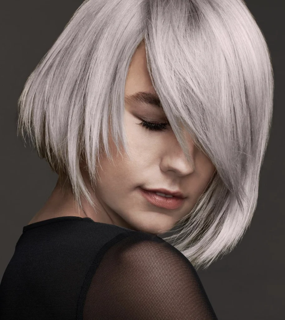 Asymmetrical Platinum Bob with Deep Shadow Root