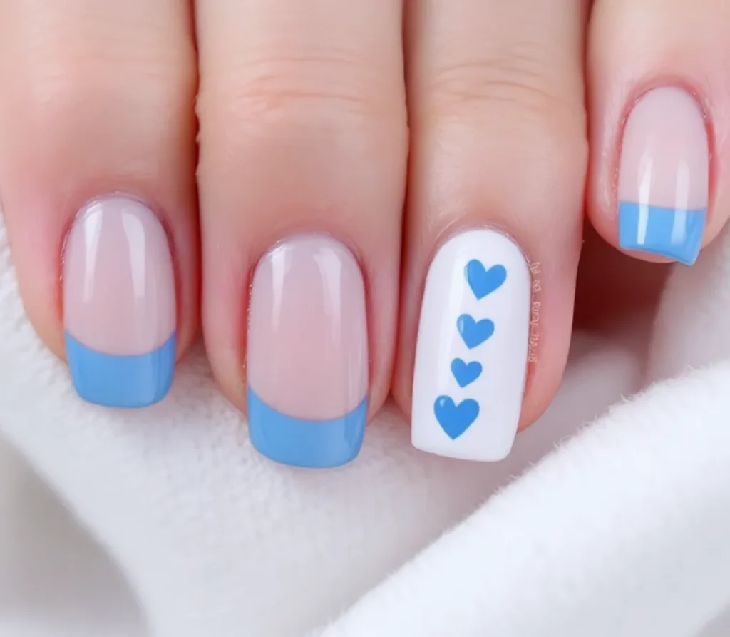 Baby Blue Heart French Tips