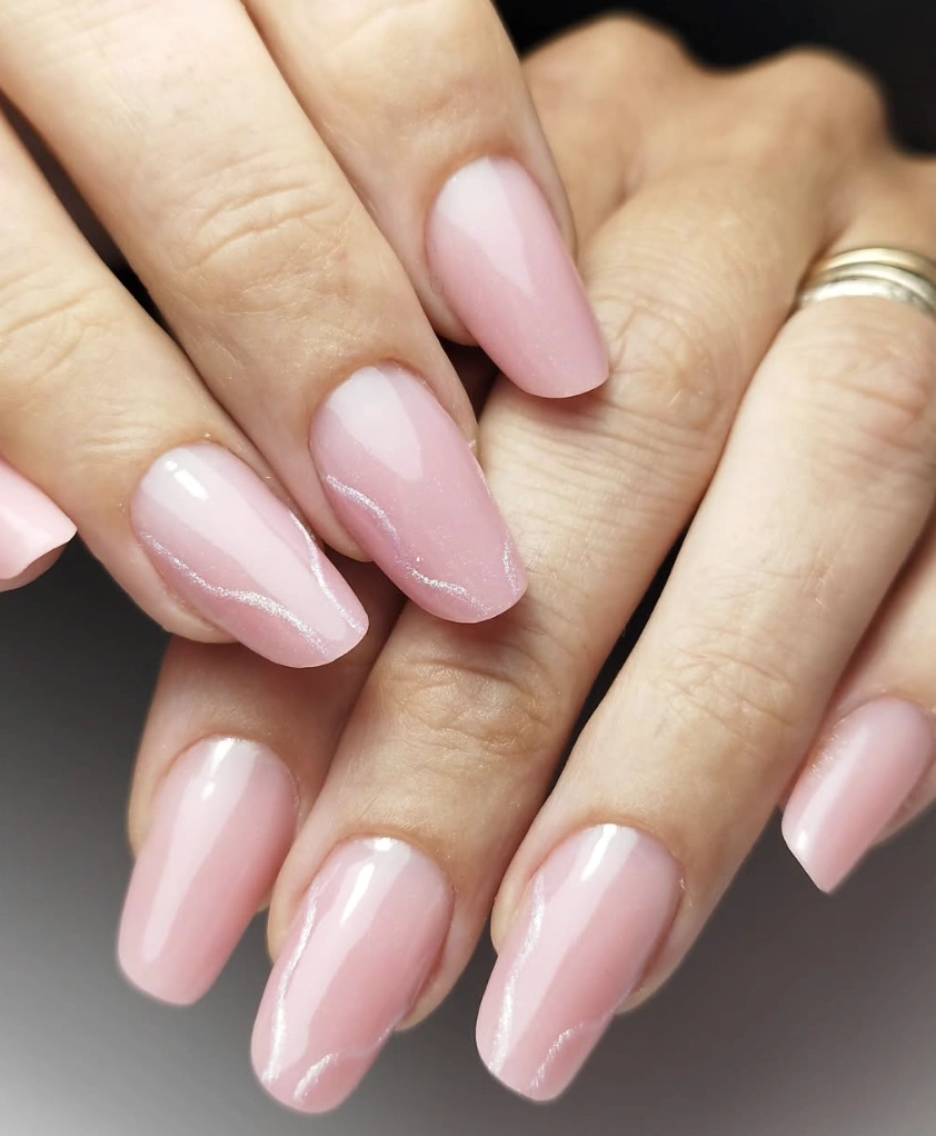 Baby Pink Coffin Nails with Subtle Silver Detail