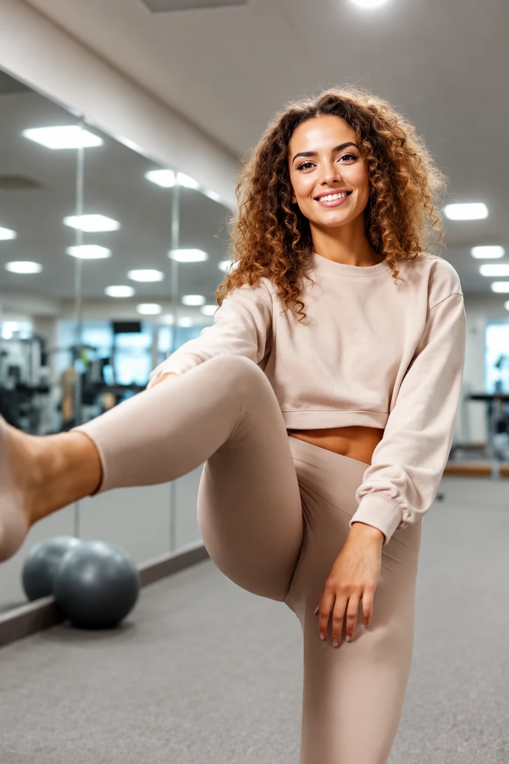 Beige Cropped Sweatshirt + Beige High-Waisted Leggings