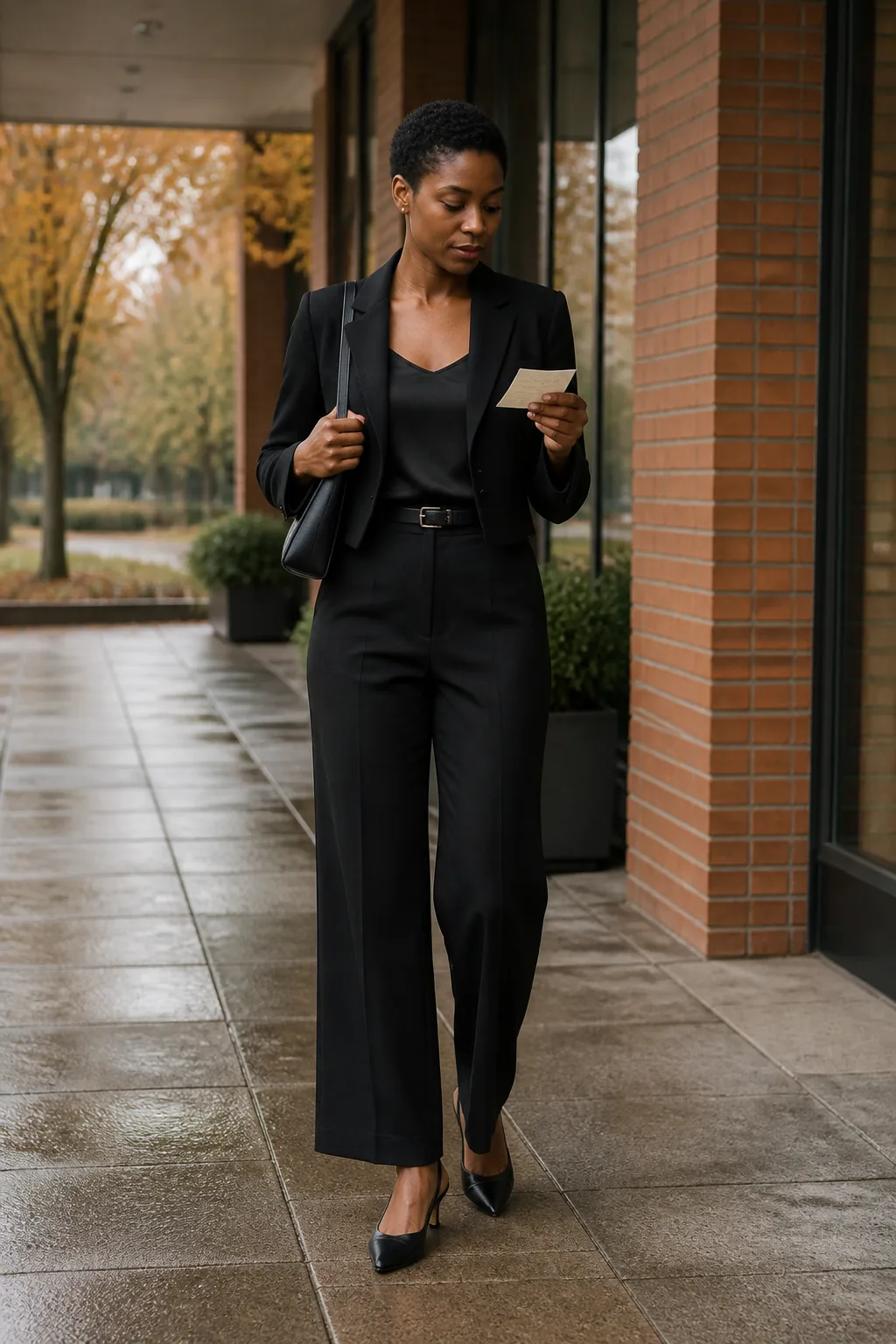 Black Cropped Blazer with Wide-Leg Trousers