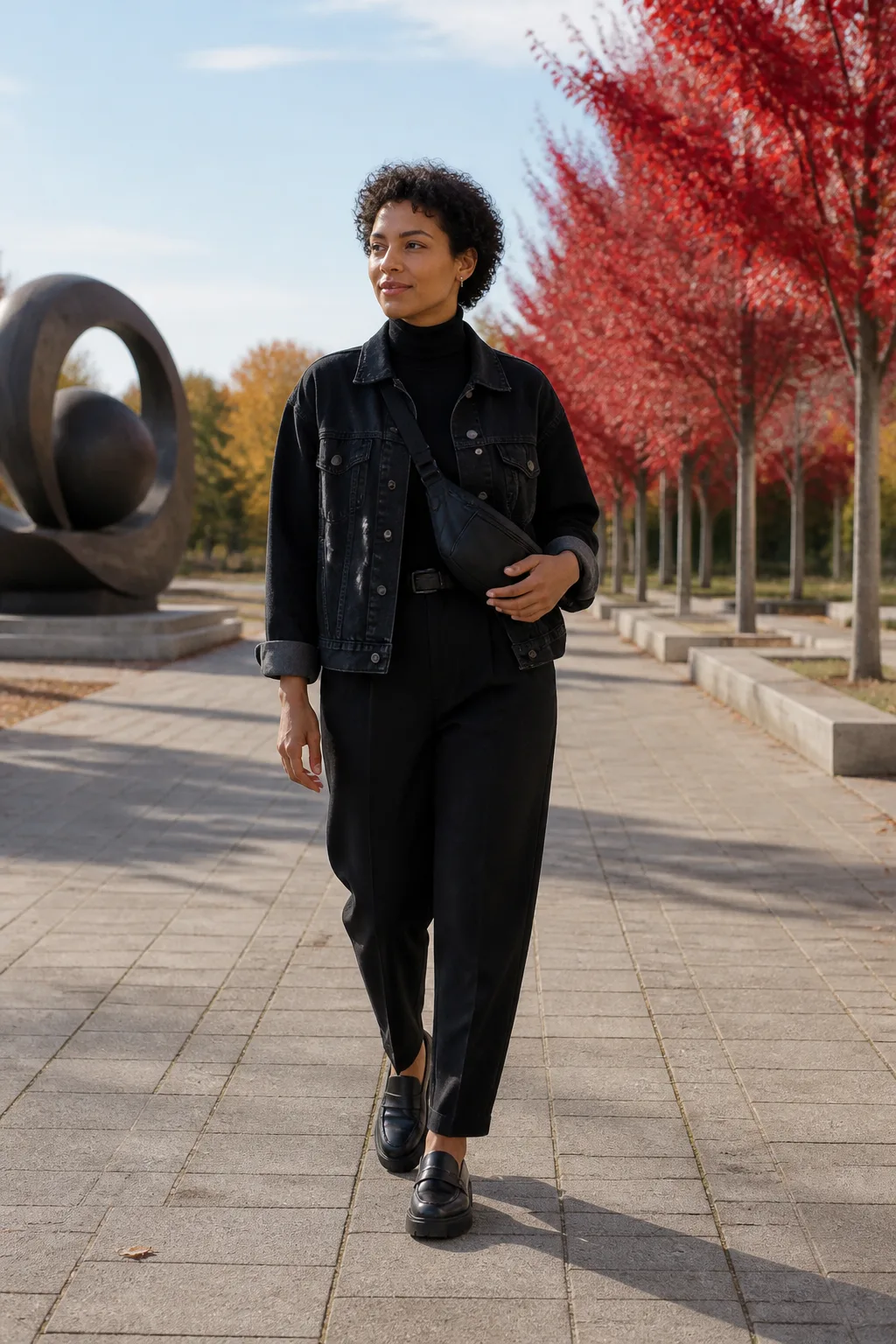 Black Denim Jacket with Wool Trousers