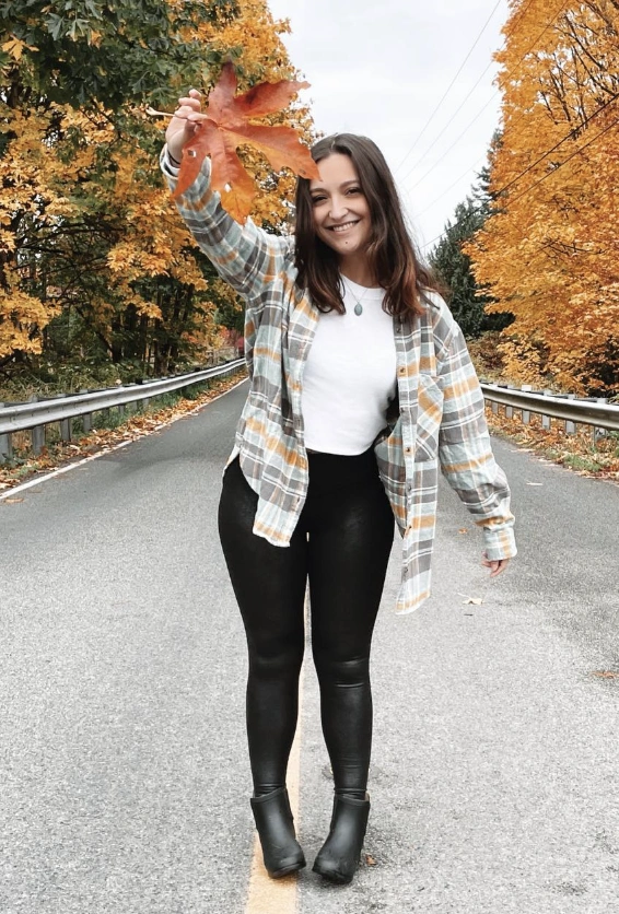 Black Faux Leather Leggings + White Basic Tee + Plaid Oversized Flannel Shirt + Black Ankle Booties
