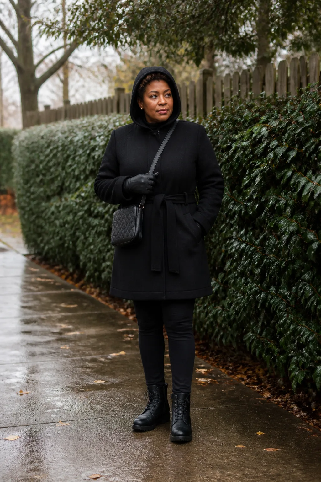Black Hooded Coat with Ponte Leggings