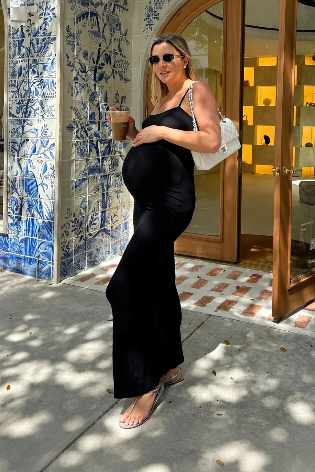 Black Maxi Dress + Silver Strappy Sandals