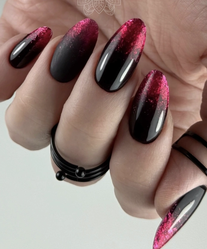 Black Ombre with Pink Chrome Cat-Eye Accents