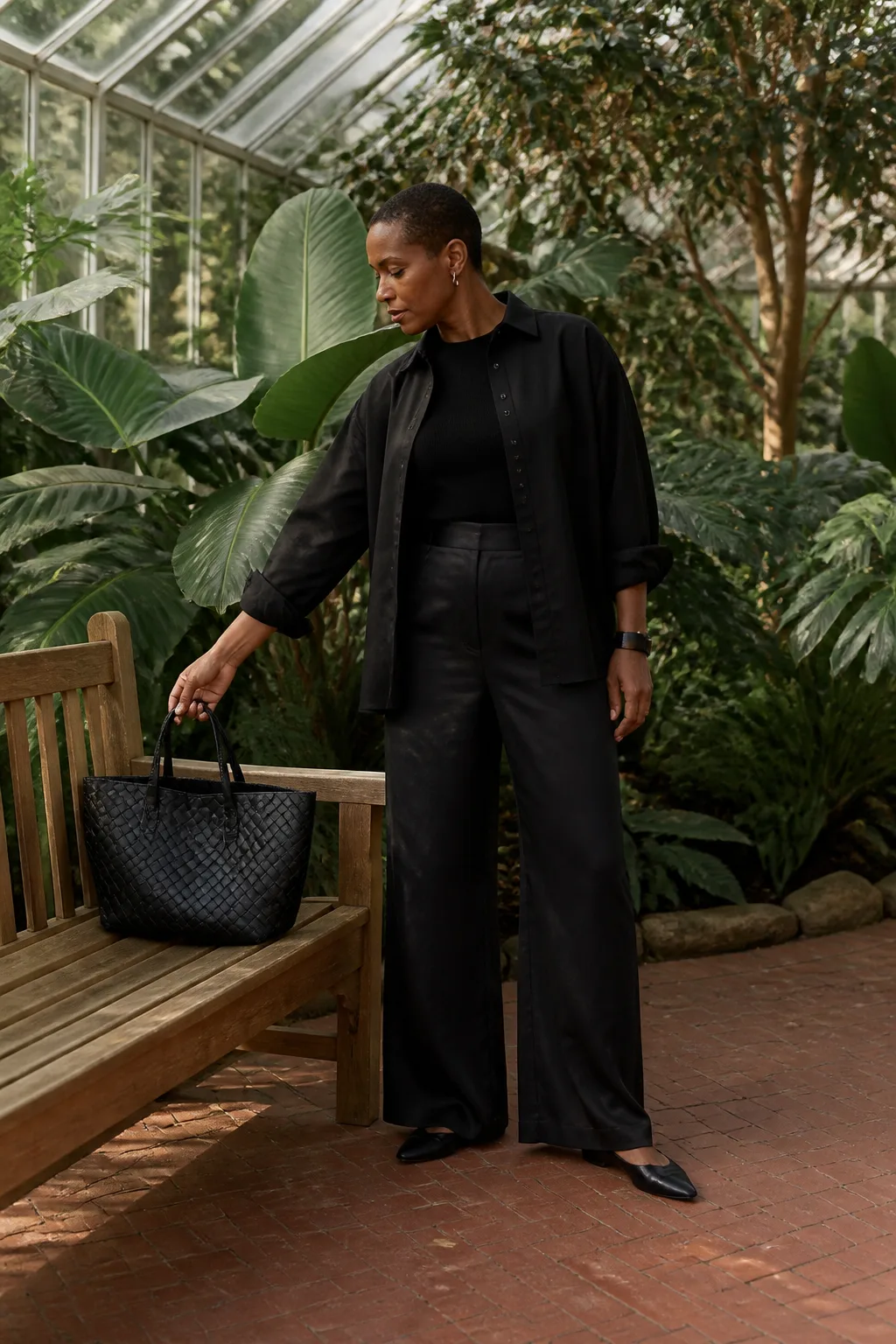 Black Overshirt with Satin Trousers
