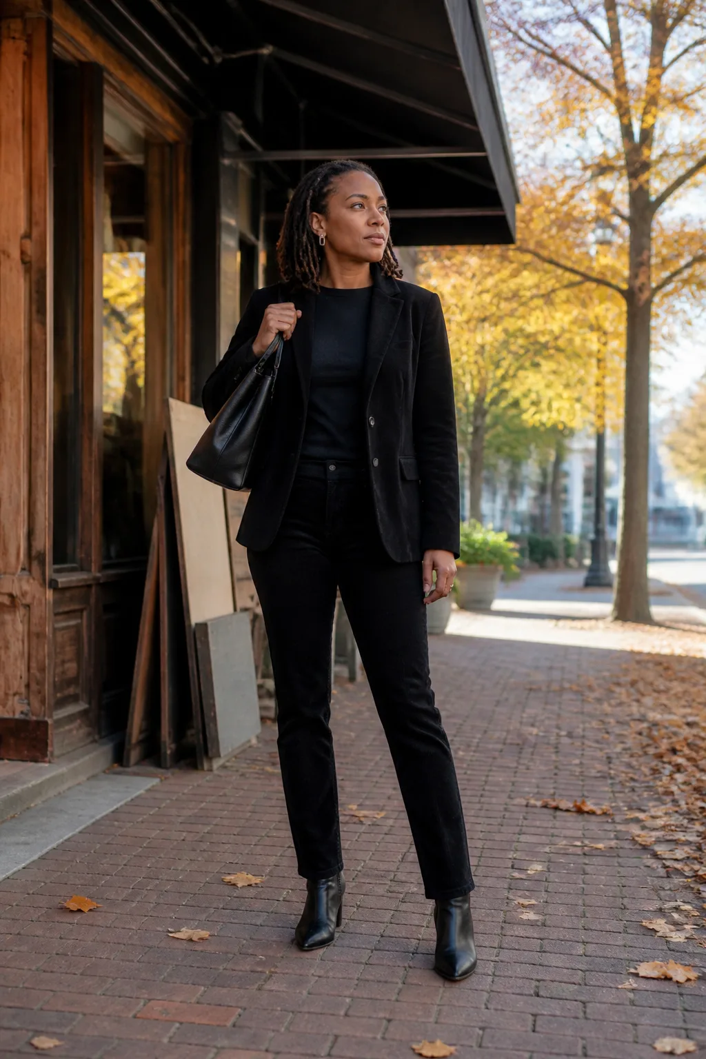 Black Suede Blazer with Corduroy Trousers