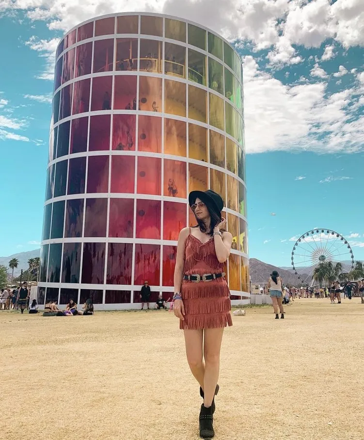Boho Chic: Tassel Dress + Belt + Black Boots + Black Hat