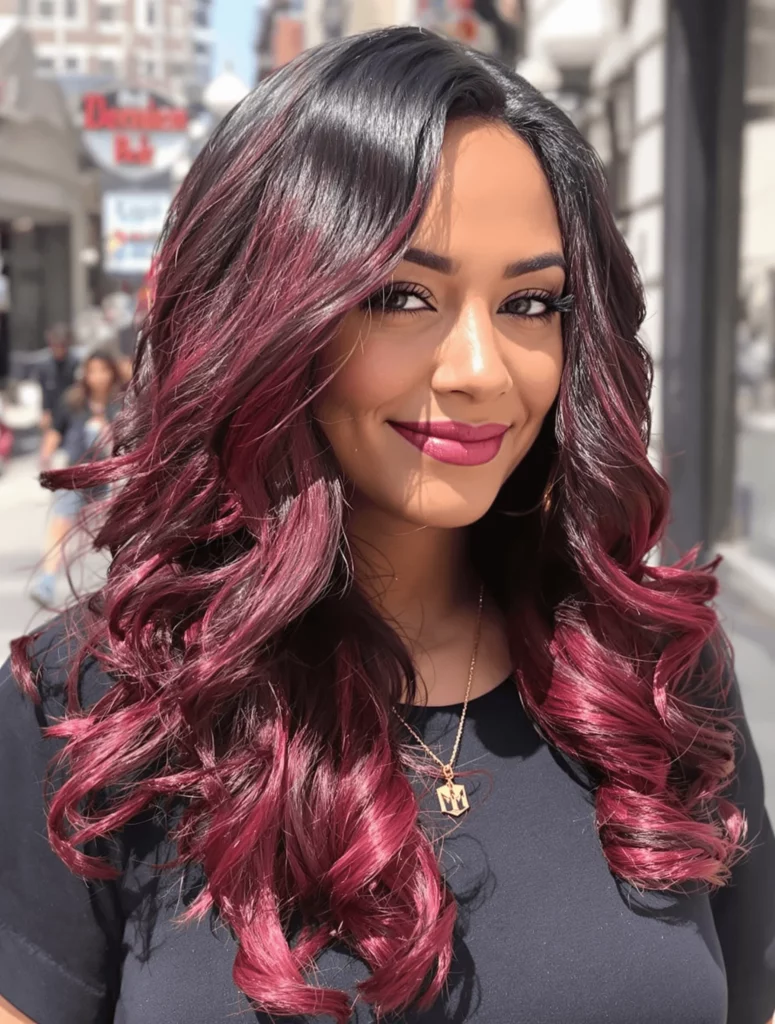 Bold Curls with Red Balayage