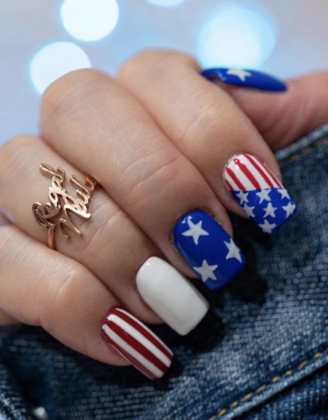 Bold Square Tips with Stripes, Stars, and Solid Patriotic Colors