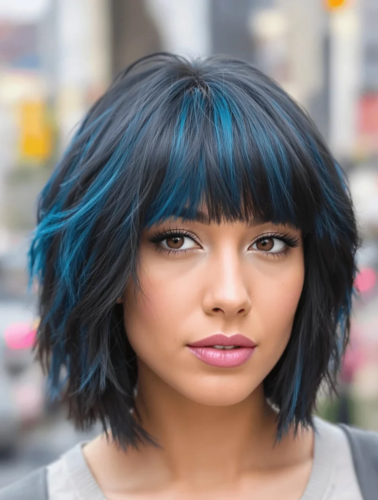 Bold Wolf Cut with Blue Highlights