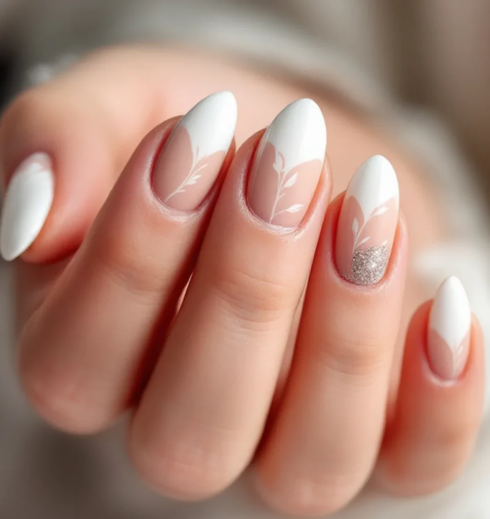 Botanical White French Tip Nail Art