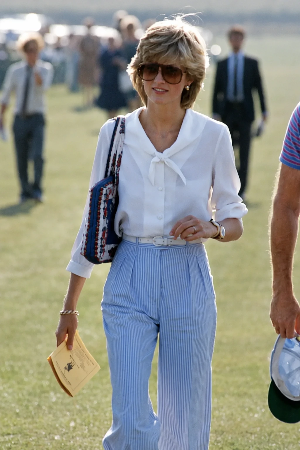 Bow Blouse + Pinstripe Trousers + Oversized Aviators