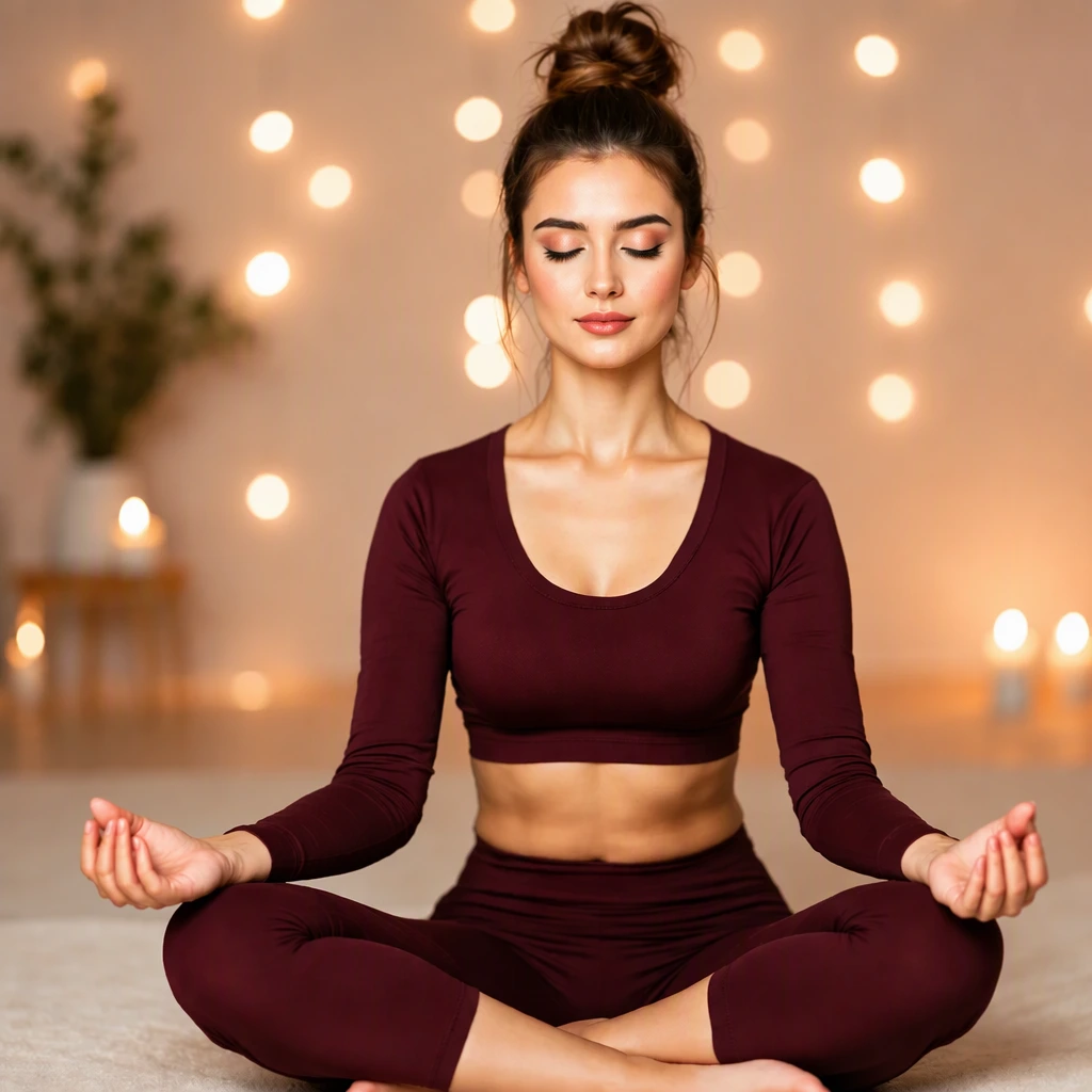 Burgundy Long Sleeve Crop Top + Burgundy High-Waisted Leggings