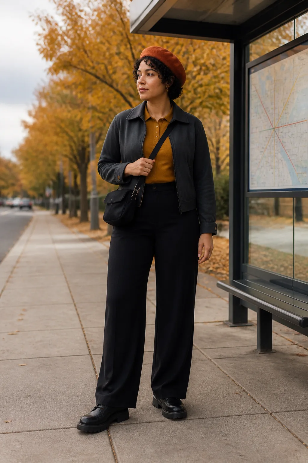 Charcoal Harrington Jacket with Wide-Leg Pants